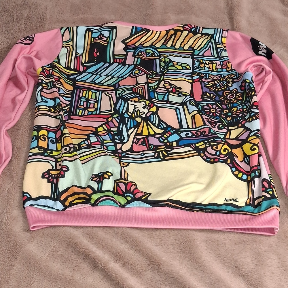 Artistic Pink Sweatshirt with Graphic Design- W Sz Medium - Picture 4 of 7